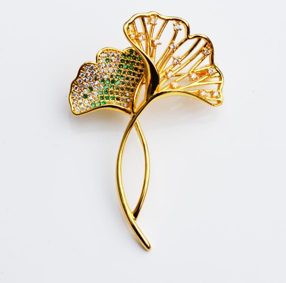 Orecchini In Argento 925 A Forma Di Foglia Di Ginkgo Biloba Con Zirconi Cubici, Regalo Donna