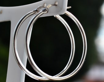 Orecchini a cerchio creolo pesante da 40 mm in argento sterling 925 - Regalo di compleanno, San Valentino, festa, Natale