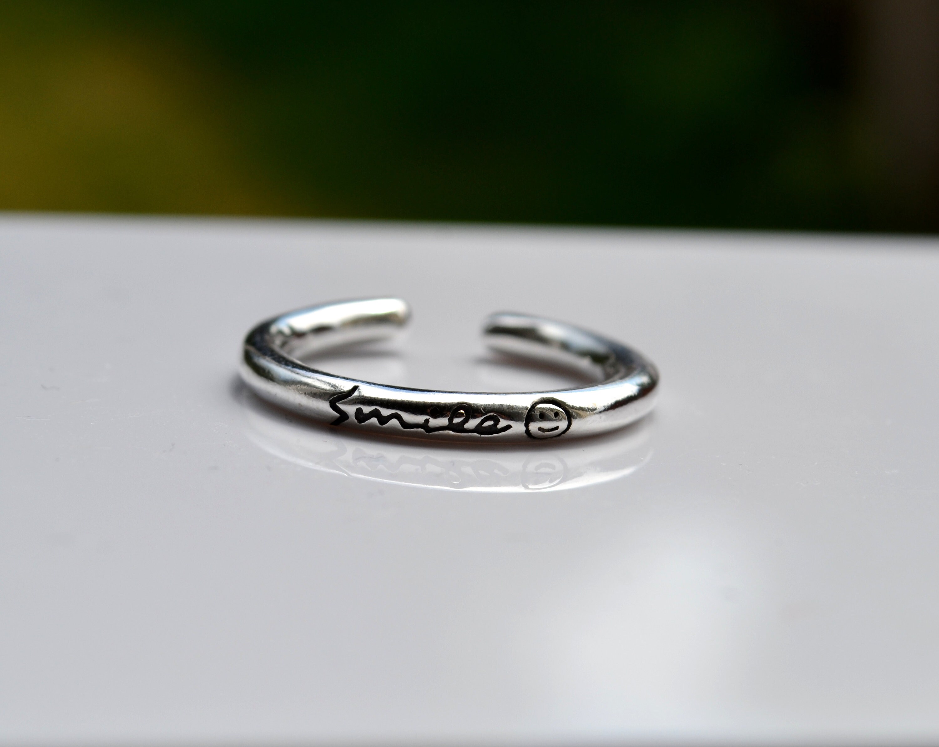 Sterling Silver 925 Engraved Smile Message 2mm Band Round