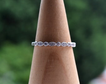 Sterling Silver 925 Silver Pave White CZ Set Lace Effect Band Ring