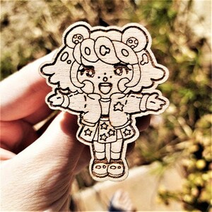 Kawaii Bear Pin ~ Kawaii pin ~ Laser Etched Wood Pin ~ | Laser Cut Jewelry | Wood Accessories | Wood Pin | Handmade Pin | Wood Brooch |