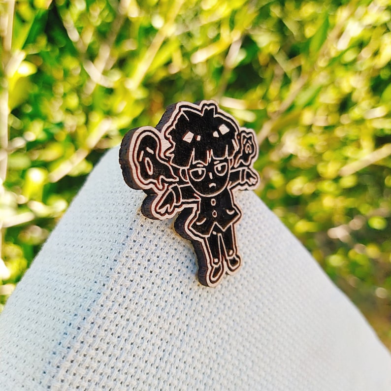 Laser cut Jewelry Handmade Pin Wood Accesories Wood Brooch Wood Pin Mob Psycho 100 Wood Pin ~ Mob Wood Pin ~ Laser Etched Wood Pin