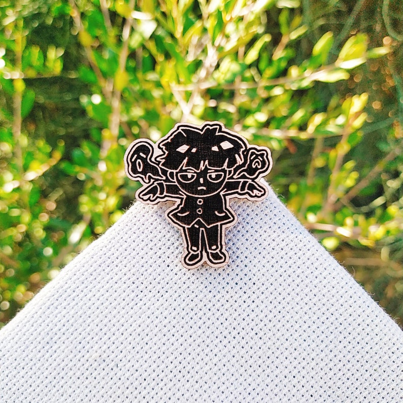 Laser cut Jewelry Handmade Pin Wood Accesories Wood Brooch Wood Pin Mob Psycho 100 Wood Pin ~ Mob Wood Pin ~ Laser Etched Wood Pin