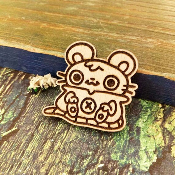 Mouse and Button Pin Mouse Pin Laser Etched Wood Pin | Etsy