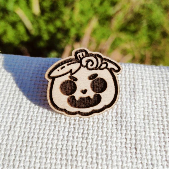 Kawaii Halloween Pin Pumpkin Pin Laser Etched Wood Pin Laser cut  Jewelry Wood Accessories Wood Pin Handmade Pin Wood Brooch - Main Image