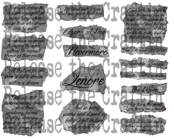 Edgar Allan Poe Words- Gothic Words- Printable Journal Embellishment - Scrapbooking- Instant Download - Digital Download - Book of Shadows