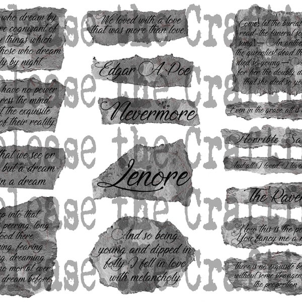 Edgar Allan Poe Words- Gothic Words- Printable Journal Embellishment - Scrapbooking- Instant Download - Digital Download - Book of Shadows