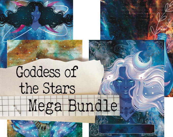 Featured listing image: Goddess of The Stars Book of Shadows Bundle - Printable Paper - Instant Download - Journal - Digital Download - Grimoire - Book Paper - BOS