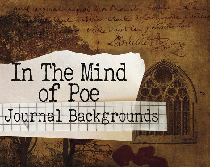 Featured listing image: In the Mind of Poe  Backgrounds Printable Journal Kit –Gothic, Collage, Halloween, Surreal (Digital Download)