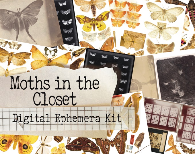 Featured listing image: Moths in the Walls Ephemera Sheet Set- Printable Journal Embellishment - Grimoire - Instant Download - Digital Download - Halloween