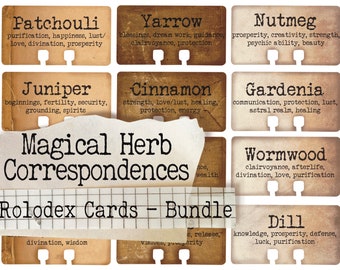 Herb Correspondences Rolodex Cards Bundle - Printable Paper - Instant Download - Journal - Digital Download - Grimoire - Book Paper - BOS