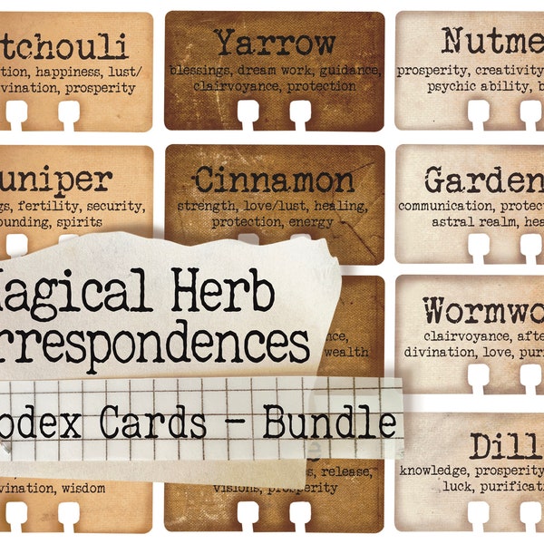 Herb Correspondences Rolodex Cards Bundle - Printable Paper - Instant Download - Journal - Digital Download - Grimoire - Book Paper - BOS