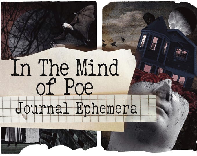 Featured listing image: In the Mind of Poe Printable Ephemera Journal Kit –Gothic, Collage, Halloween, Surreal (Digital Download)