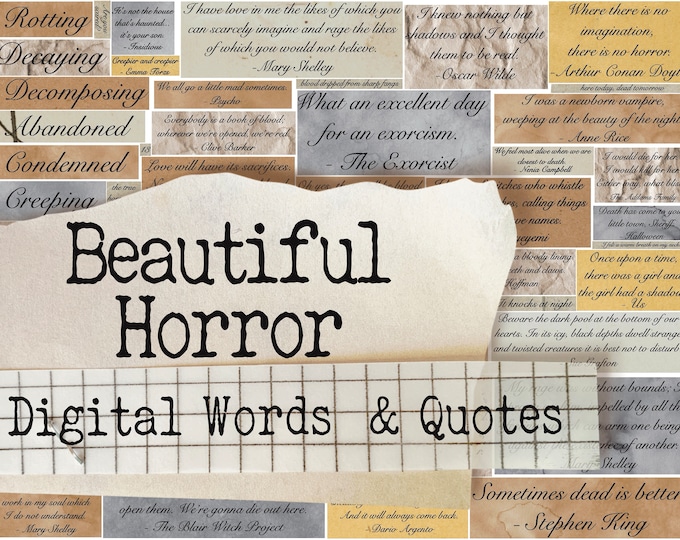 Featured listing image: Beautiful Horror - Creepy Words - Printable Journal Embellishment - Scrapbooking- Instant Download - Digital Download - Scary - Halloween
