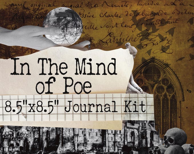Featured listing image: In the Mind of Poe 8.5”x 8.5” Square Mini Album Printable Journal Kit –Gothic, Collage, Halloween, Surreal (Digital Download)