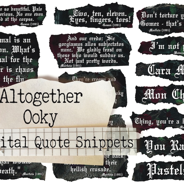 Altogether Ooky- Addams Family Quotes - Word Sheet-  Printable Journal Embellishment - Scrapbooking- Grimoire - Instant Download - Digital