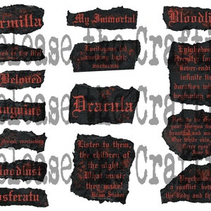 Vampire Word Sheet- Gothic Words- Dracula - Printable Journal Embellishment - Scrapbooking- Instant Download - Digital Download