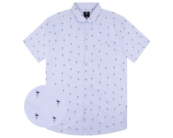 Tropical Flamingo Button-Up | Short Sleeve Collar Shirt | Beach Vibes Print | Funny Birds Printed