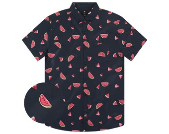 Tropical Refreshment Watermelon Pattern Button-Down Shirt Funny Fruits Printed Short Sleeve Summer Fashion