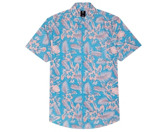 Men’s Hawaiian Shirt – Aloha Tropical Print Button Down – Luau Vacation Top – Floral Summer Party Outfit – Tropical Print Shirt