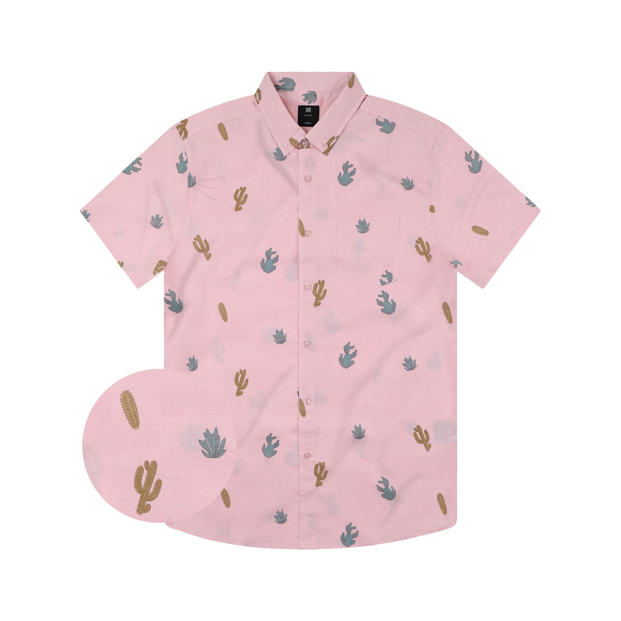 Fun Shirt for Mens Button-up, Cactus Pink Button Down Short Sleeve 