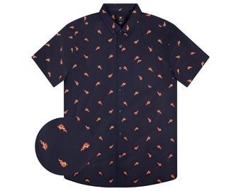 Pizza Party Button-Up Stretch Fabric | Foodie Collar Men Shirt | Slice Print Short Sleeve Shirt | Printed Mexican Food