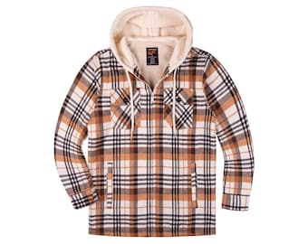 Visive By WC Lined Flannel Sherpa Jacket for Men Thick Fleece Heavy Zip Up Hoodies Big and Tall Plaid Quilted Mens Flannel Jackets