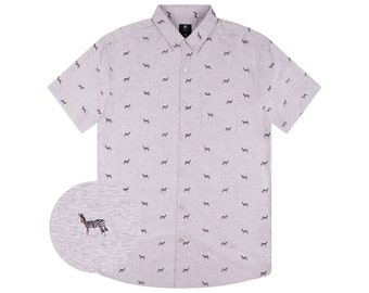 Fun Shirt For Mens Button-up, Zebra Grey Button Down Short Sleeve, Funny Animals Printed