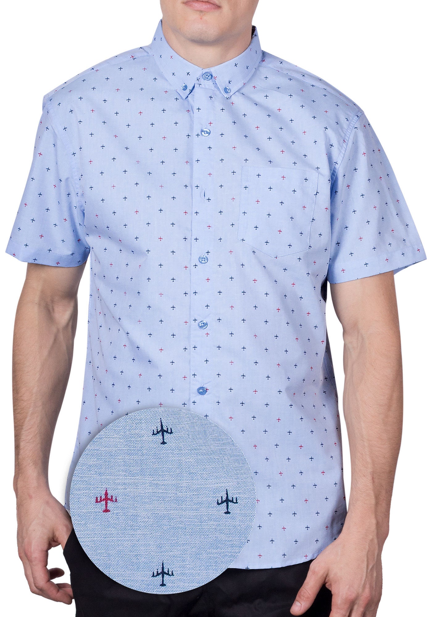 Fun Shirt for Mens Button-up, Blue Airplane Button Down Short Sleeve ...
