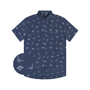 Men’s Dinosaur Button Down Shirt – Fun Jurassic Print Short Sleeve Top – Vacation Party Outfit – Gift for Him