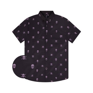 Chemise amusante pour homme boutonnée, tête de mort noire boutonnée à manches courtes, imprimé squelette