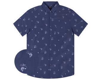 Aquatic Elegance Button-Down Fish Print Shirt for Ocean Lovers Funny Fish Printed