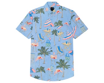 Men’s Hawaiian Shirt – Aloha Tropical Print Button Down – Luau Vacation Top – Floral Summer Party Outfit – Gift for Him
