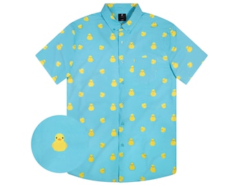Fun Shirt For Mens Button-up, Rubber Duck Stretch Button Down Short Sleeve, Funny Toys Printed