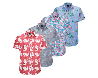 Men’s Hawaiian Shirt – Aloha Tropical Print Button Down – Luau Vacation Top – Floral Summer Party Outfit – Floral Hawaiian Shirt