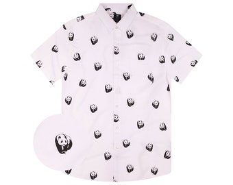 Panda Pal Button-Up | Short Sleeve Collar Shirt | Whimsical Animal Print | Bear Necessities Shirt