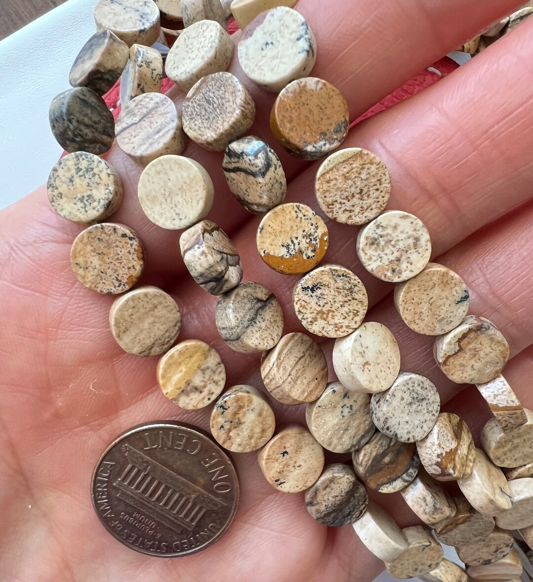 15.5” – Vintage Beautiful Picture Jasper Coin Beads, 8 Mm Bead, Jewelry ...