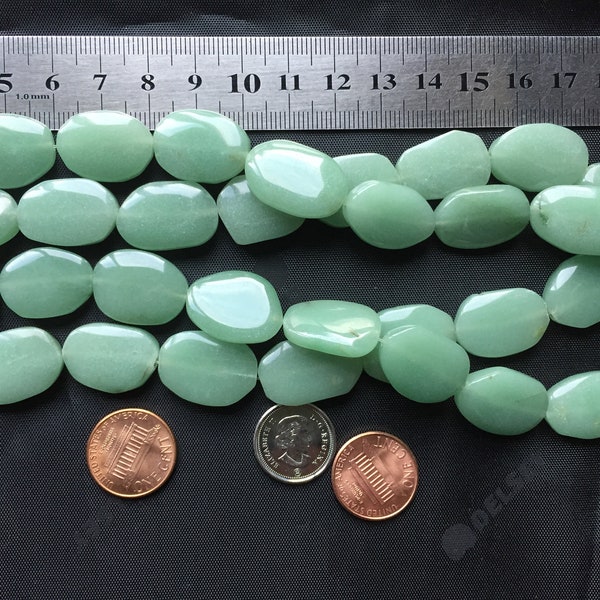 Vintage Flat oval Green Aventurine beads, Approx. 15x20mm bead, Jewelry Supplies, Craft Supplies, Natural stone beads, Oval Beads