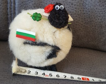 Handmade huge wool sheep fridge magnet.