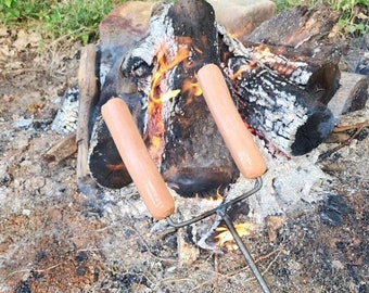 Set of Two (2) EXTRA Long Hot Dog Roasting Forks for Camping Fires Marshmallow Brats Safety Sticks Heavy Duty Made in USA Cedar Oak Walnut