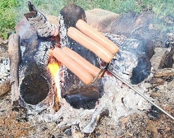 Extra Long Hot Dog Roasting Fork: USA Made Cedar & Walnut Campfire Stick