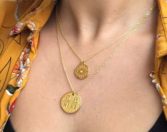 ICXC Medallion, Disc Gold Necklace, Set Necklace, Evil Eye Necklace, Coin Pendant, Gold Plated Necklace, ICXC Necklace, Orthodox Necklace