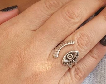 Silver Turkish Evil Eye Protection Ring, Unique Silver ring, Affordable Cheap Ring, Ring Candy, Bohemian Jewelry, Silver Adjustable Ring