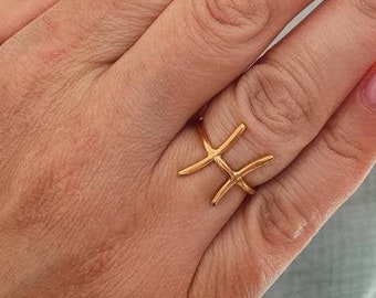 Pisces Zodiac Sign Rings, PISCES Sign, Horoscope Gold Rings, February March Birthday Gift, Astrology Sign Jewelry, Unisex Zodiac Ring