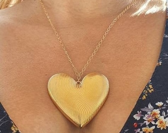 Big Gold Heart Necklace, Large Heart Gold Chain Necklace, Heart Charm Jewelry, Gold Chain For Mother, Love Birthday HEART Pendant, Mom Gift