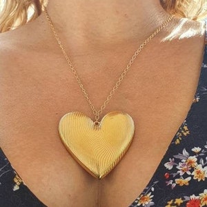 Big Gold Heart Necklace, Large Heart Gold Chain Necklace, Heart Charm Jewelry, Gold Chain For Mother, Love Birthday HEART Pendant, Mom Gift image 1