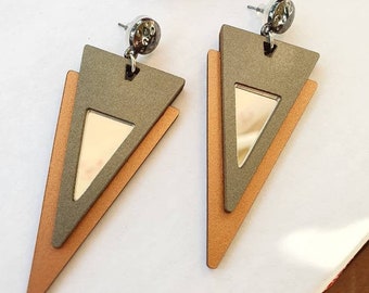 70s Wood Earrings, Silver Drop Earrings, Laser Cut Earrings, Acrylic Wooden Jewelry, Geometric Natural Earring, Light Earrings, Wood Charm