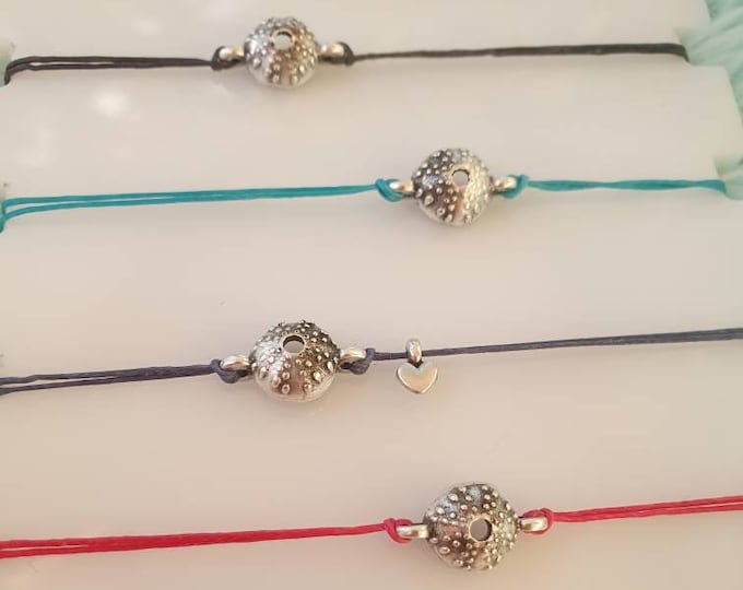 SEA Urchin Bracelet, Silver Sea Urchin Charms, Sea Urchin Jewelry For Gift, Cowrie Shell Bracelets, Sea Lover Jewelry, Beach Summer Bracelet
