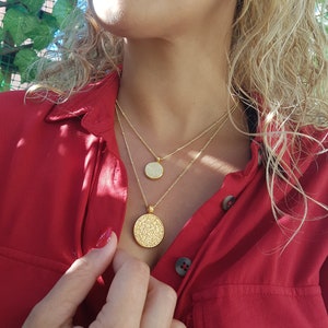 Gold Coin Necklace Set, Gold Greek Coins, Medallion Disc Necklace, Round Pendant Necklace, Layer Necklace, Stainless Steel Jewelry, Minimal