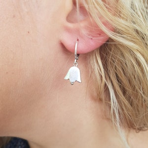 Tulip Silver Earrings, Tulip Tiny Earrings, Cute Flower Earrings, Delicate Tulip Jewelry, Tiny Earrings, Flower Hoop Earrings, Flower Gift